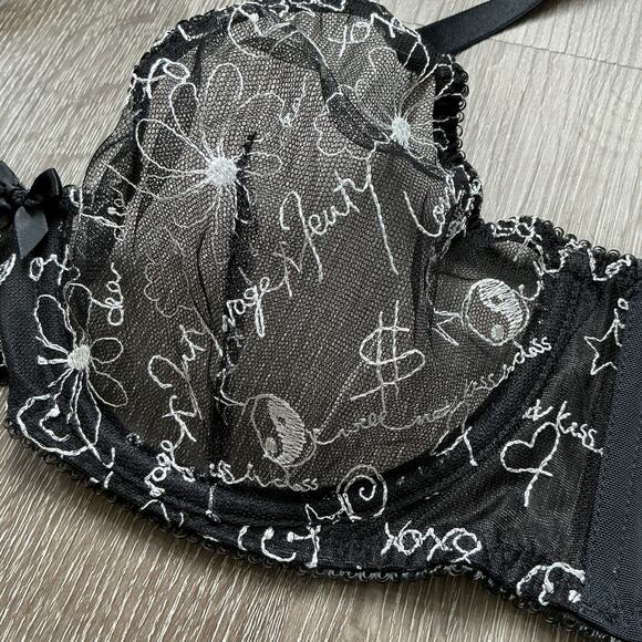 NWT Savage X Fenty Dear Diary Black Sheer Embroidered Bra 34DD - Picture 5 of 5